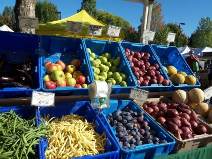 Bins of fruits and vegetables at our Farmers Market